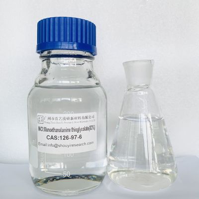 Monoethanolamine thioglycolate larut dalam air dengan sifat stabil dan titik didih 128-130.C